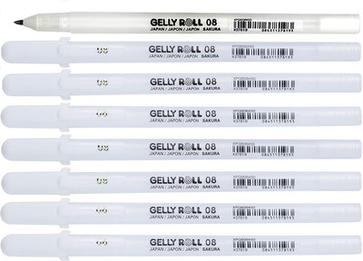 SAKURA Gelly Roll White Medium Nib - 08 Gel Pen(Pack of 8, Ink Color - White)