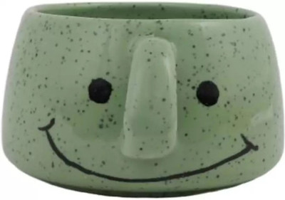 SBC GREEN SMILEY CUP SHAPE CERAMIC POT Plant Container Set(Ceramic)