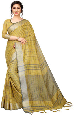 Go4Fashion Woven Banarasi Cotton Linen Saree(Yellow)