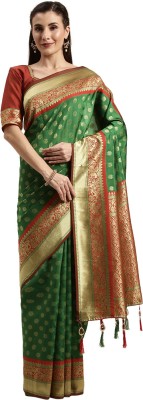 Blousery Embellished Bollywood Jacquard Saree(Green)