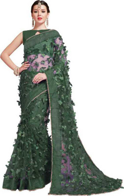 M5STUDIO Printed Tant Net Saree(Green)