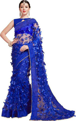 M5STUDIO Printed Tant Net Saree(Blue)