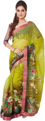 Hritika Printed Daily Wear Cotton Blend Saree(Green)