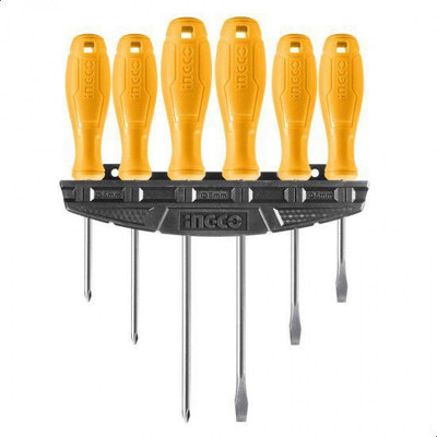 INGCO HKSD0658 Magnetic Screwdriver Set - 6 Pieces|It Includes Slotted (3 Pcs) and Star (3 Pcs) - Magnetic Head, Made from Chrome Vanadium Forging, Comfortable Non-Slip TPR Handle|Home Tools|Garden Tool|Industrial Tools Standard Screwdriver Set(Pack of 6)