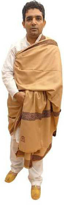 KASHMIR HANDLOOM Cashmere Woven Men Shawl(Beige)