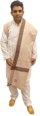 KASHMIR HANDLOOM Cashmere Woven Men Shawl(Beige)