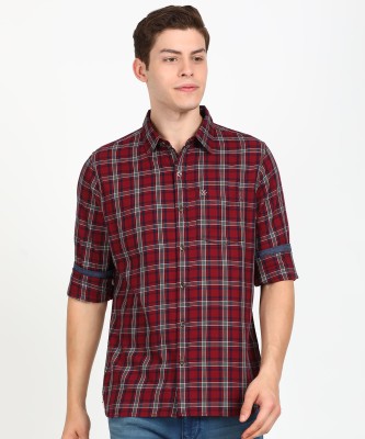 WROGN Men Checkered Casual Maroon Shirt