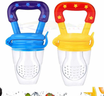 Maskeen Silicone Food and Fruit Nibbler with Extra Silicone MESH pack of 2 Feeder(Blue, Yellow)