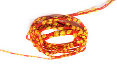 Kuhu Creations Vedroopam Red Yellow Knots Silky Rope, 5 Meters Thread(5 m Pack of1)