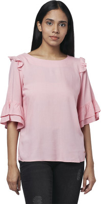 PARK AVENUE Casual 3/4 Sleeve Solid Women Red Top