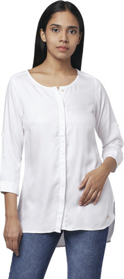 PARK AVENUE Casual 3/4 Sleeve Solid Women White Top