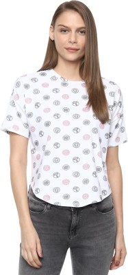 VAN HEUSEN Casual Short Sleeve Printed Women White Top