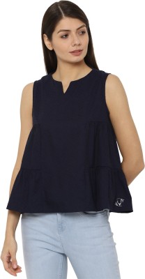 Allen Solly Casual Sleeveless Solid Women Dark Blue Top