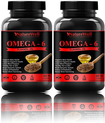 Naturewell Flaxseed extract capsules Omega 6 (120 capsules) (Triple Strenth) (Red)(2 x 60 No)