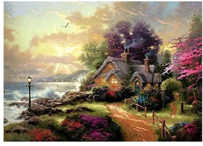 digital oil painting ABEUTY DIY Paint by Numbers for Adults Beginner - Fairytale House Forest Garden 16x20 inches Number Painting Anti S