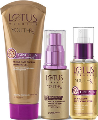 LOTUS Herbals YouthRx Youth Active Anti-Ageing Regimen (Foaming Gel + ph. Balancing Multi Active Toner + Serum + Creme)(3 Items in the set)