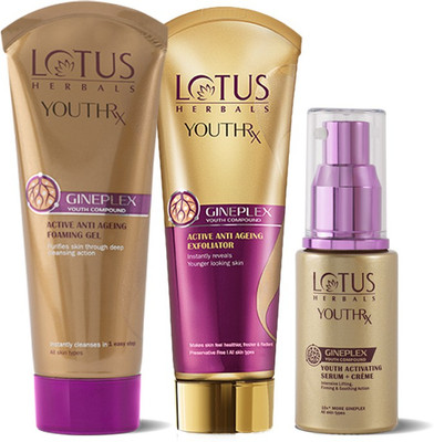 LOTUS Herbals YouthRx Active Anti-Ageing Regimen ( Foaming Gel + Exfoliator + Serum )(3 Items in the set)
