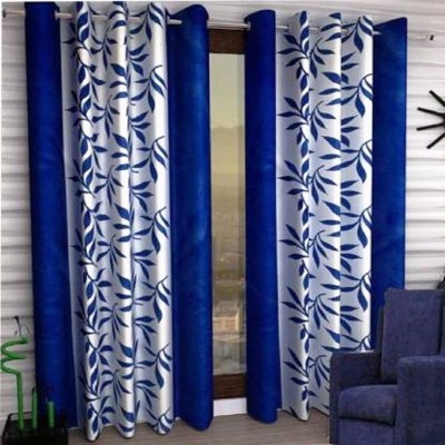 Kingly Home 214 cm (7 ft) Polyester Room Darkening Door Curtain (Pack Of 2)(Abstract, Blue)