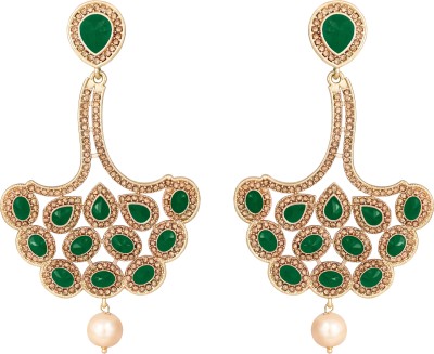 JFL Jewellery for Less Diamond and Stone Studded Peacock Feather Design Drop & Dangler Earrings for Women and Girls Diamond Copper Drops & Danglers