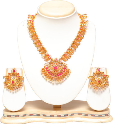 Swarajshop Alloy Gold-plated Ruby Red, White Jewellery Set(Pack of 1)