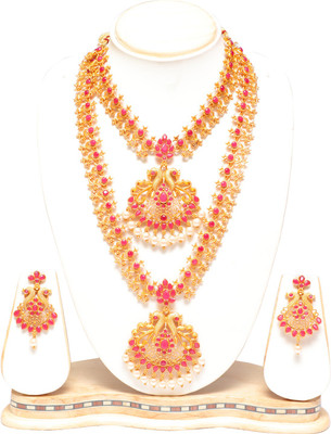 Ethnicking Alloy Gold-plated Gold, Ruby Red Jewellery Set(Pack of 1)