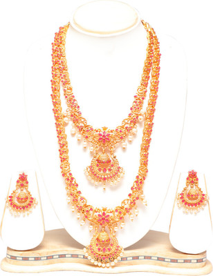 Swarajshop Alloy Gold-plated Pink, White Jewellery Set(Pack of 1)
