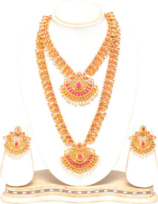 Swarajshop Alloy Gold-plated White, Pink Jewellery Set(Pack of 1)
