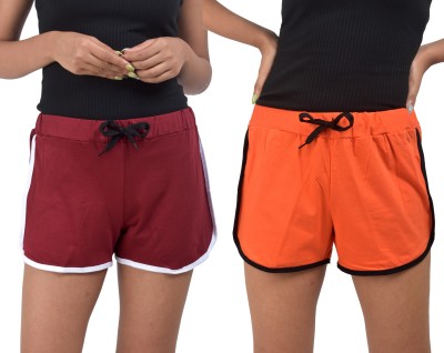 POWERmerc Solid Women Maroon, Orange Hotpants