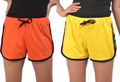 POWERmerc Solid Women Orange, Yellow Hotpants