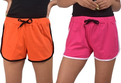 POWERmerc Solid Women Orange, Pink Hotpants