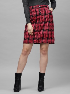 ATHENA Checkered Women Straight Maroon Skirt