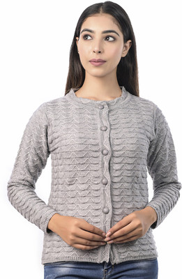 Varenyam Self Design Round Neck Casual Women Grey Sweater