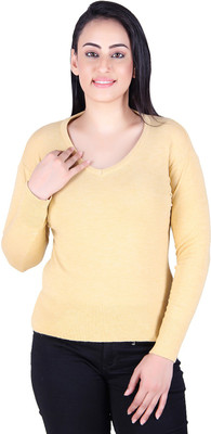 Varenyam Solid Round Neck Casual Women Yellow Sweater
