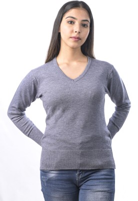 Varenyam Solid Round Neck Casual Women Grey Sweater