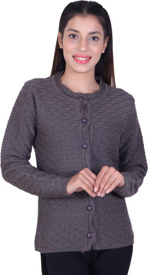 Varenyam Self Design Round Neck Casual Women Grey Sweater