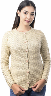 Varenyam Self Design Round Neck Casual Women Beige Sweater