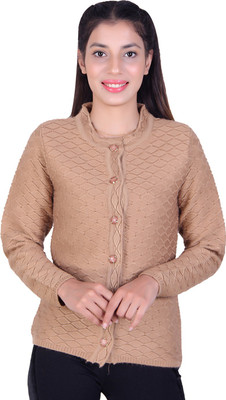 Varenyam Self Design Round Neck Casual Women Beige Sweater