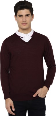 Allen Solly Solid V Neck Casual Men Maroon Sweater