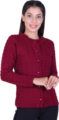 Varenyam Self Design Round Neck Casual Women Purple Sweater