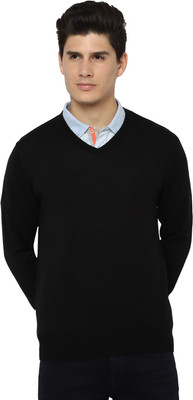 Allen Solly Solid V Neck Casual Men Black Sweater