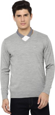 Allen Solly Self Design V Neck Casual Men Grey Sweater