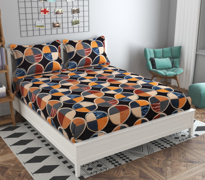 loomhands 240 TC Polycotton Double Geometric Flat Bedsheet(Pack of 1, Multicolor)