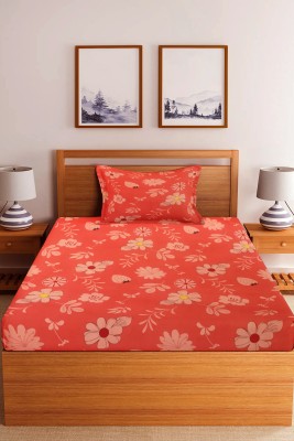 DTODEXPRESS 240 TC Microfiber Single Floral Flat Bedsheet(Pack of 1, Orange)