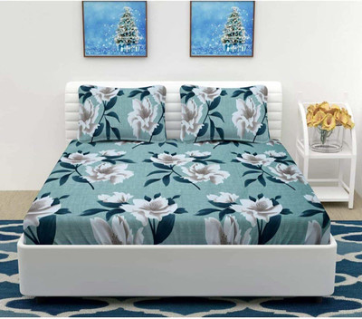 Baffi Microfiber Double Flat 240 TC Floral Bedsheet(Pack of 1, Green)