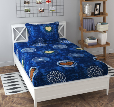 MKB Collections 240 TC Microfiber Single Printed Flat Bedsheet(Pack of 1, Blue)