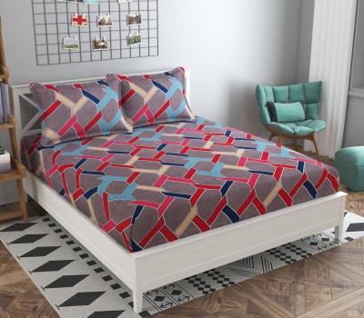 Navrang Matching Center 210 TC Polycotton King Abstract Fitted (Elastic) Bedsheet(Pack of 1, Red)