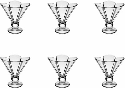 RIAVI ENTERPRISE Glass Dessert Bowl Ice Cream Cups, Crystal Clear Cut Glass, Pudding Bowls, Deep Flower Shape Ice Cream Bowl, Transparent Cup, Tableware Set (Standard Size) 150ml, Glass Dessert Bowl (Clear, Pack of 6)(Pack of 6, Clear)