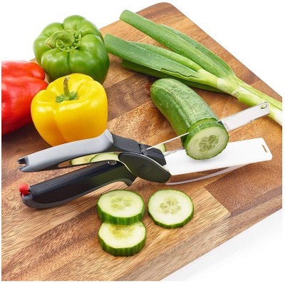 Thorim 2-in-1 18/10 Steel Smart Clever Cutter Kitchen Knife Food Chopper and in Built Mini Chopping Board with Locking Hinge; with Spring Action; Stainless Steel Blade Vegetable Chopper(1 clever cutter)