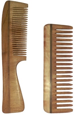 Ginni Marketing Combo of 2 Neem Wood Combs (regular handle + Medium detangler)