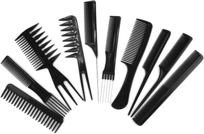 MANAKA Hair Styling Comb Set For Salon And Parlour Black (10 Items in the set)